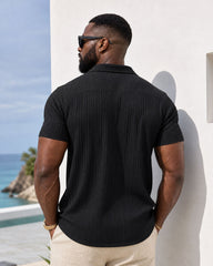 Fashionable Summer Multi-Color Choices – Men’s Stylish Striped Jacquard Textured Casual Beach Shirt With Short Sleeves