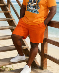 Large Size Men's Holiday Hawaiian Chest Skull Print Short Sleeve T-Shirt Shorts Set