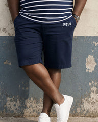 Big & Tall Men's Classic Navy Style Pinstripe POLO Shirt Short Sleeve Shorts Set