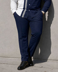 Big & Tall Men's Simple Contrast Color Stitching Business Leisure Travel Long Sleeve Shirt Pants Set