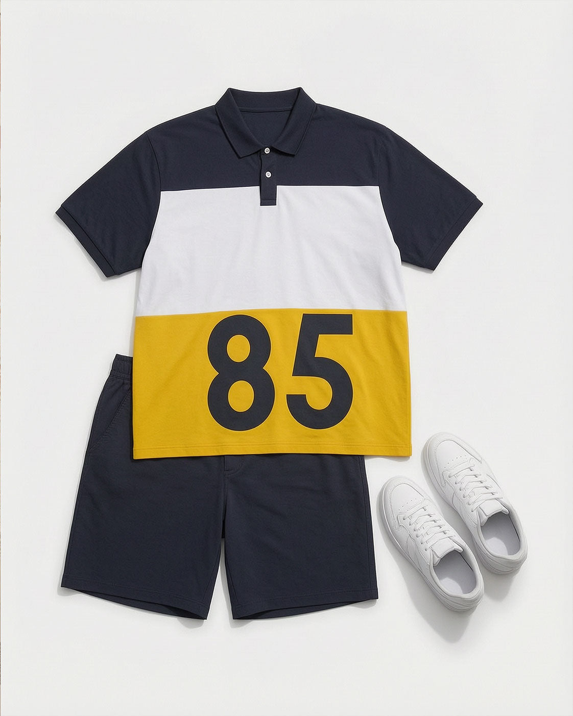 Big & Tall Men's Big Contrast Color Digital Printing Casual Business POLO Shirt Short Sleeve Shorts Set