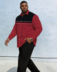 Men's Plus Size Casual Simple Holiday Couple Red & Black Color Contrast Anti-Wrinkle Long Sleeve Shirt