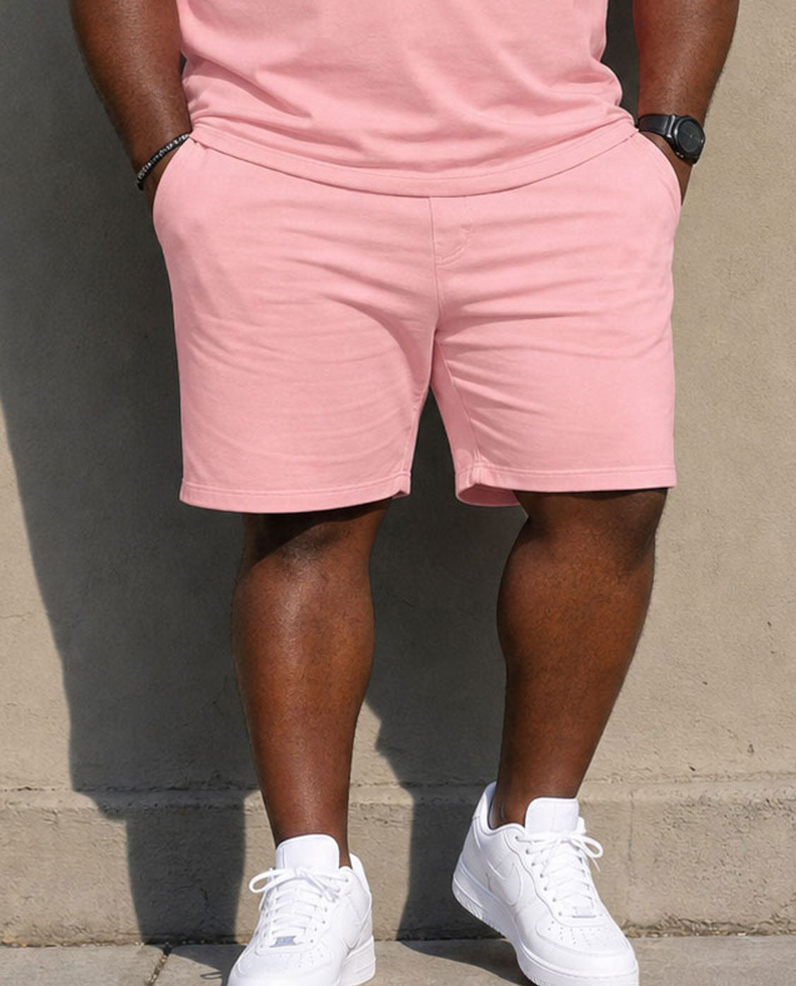 Big & Tall Men's Pink Sports Leisure Daily Pink Pattern Positioning Printed POLO Shirt Short Sleeve Shorts Set