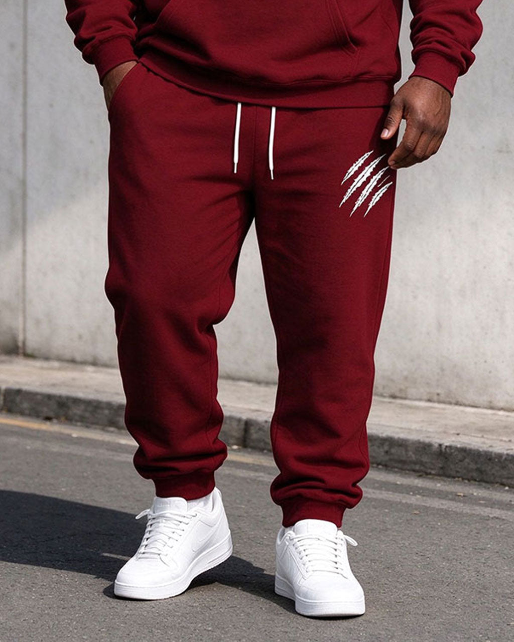 Large Size Men's Autumn And Winter Warm Contrast Red Simple Letter Printed Hoodie Sweatpants Set