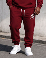 Large Size Men's Autumn And Winter Warm Contrast Red Simple Letter Printed Hoodie Sweatpants Set