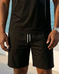Big & Tall Men's Business Leisure Vacation Black POLO Short Sleeve Shorts Set