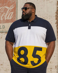Big & Tall Men's Big Contrast Color Digital Printing Casual Business POLO Shirt Short Sleeve Shorts Set