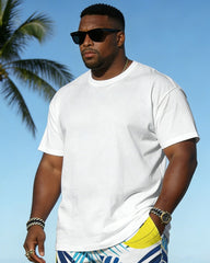 Big & Tall Spring And Summer New Valentine's Day Dating Party Party Vacation Plant Printed White Crewneck Short Sleeve T-Shirt Shorts Set Couple Dress