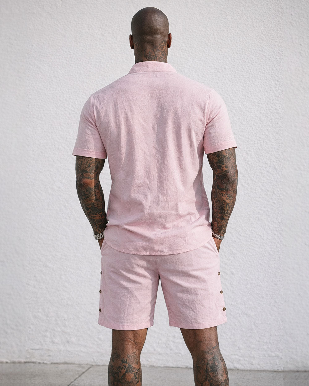 Men's Linen Solid Color Breathable Eco-Friendly Comfortable Retro Casual Button V-Neck Cardigan Short Sleeve Shirt Shorts Set