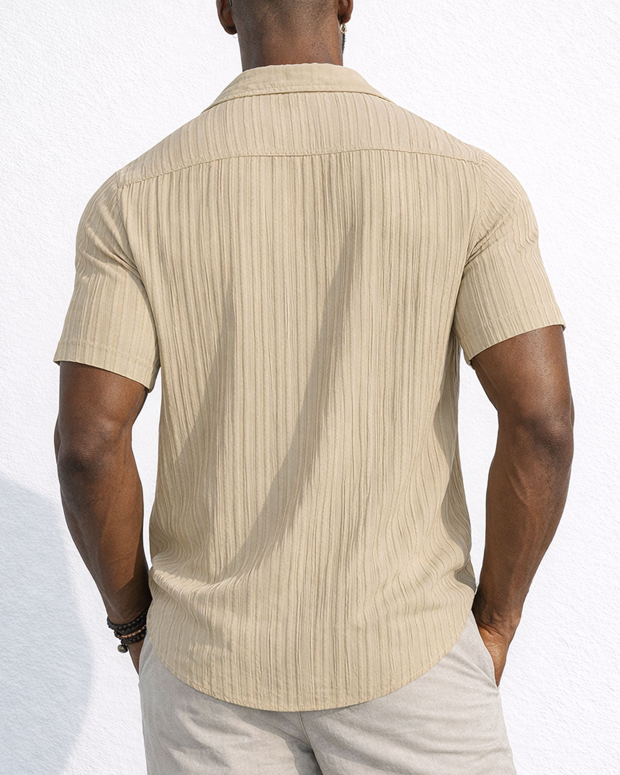 Fashionable Summer Multi-Color Choices – Men’s Stylish Striped Jacquard Textured Casual Beach Shirt With Short Sleeves