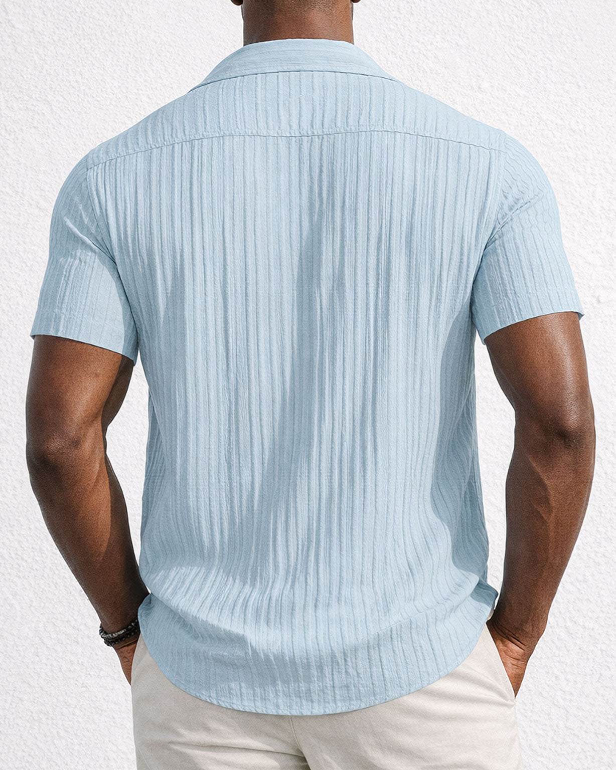 Fashionable Summer Multi-Color Choices – Men’s Stylish Striped Jacquard Textured Casual Beach Shirt With Short Sleeves