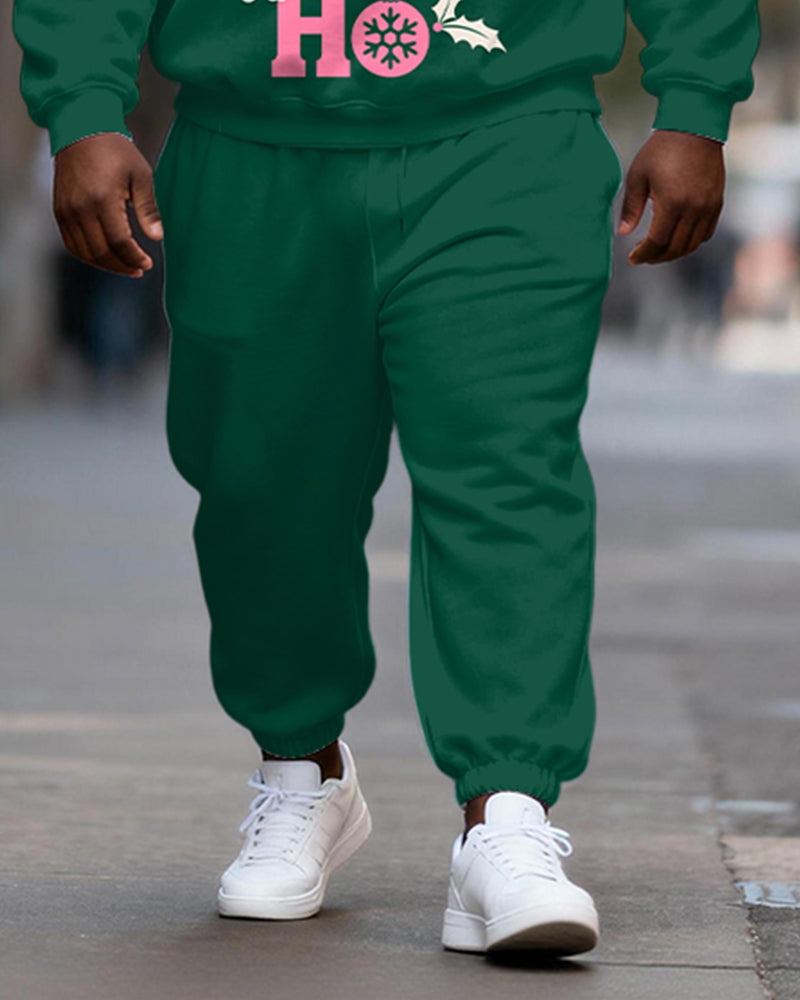 Big & Tall Men's Green "HO HO HO" Christmas Hat Printed Crewneck Sweat Set