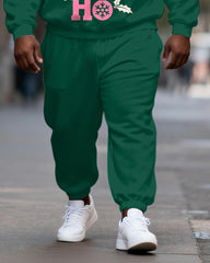 Big & Tall Men's Green "HO HO HO" Christmas Hat Printed Crewneck Sweat Set