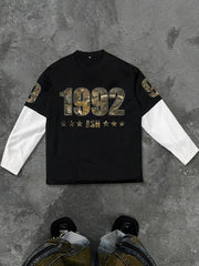 Big & Tall Men's Camouflage 1992 Printed Fake Two-piece Long-sleeved T-shirt