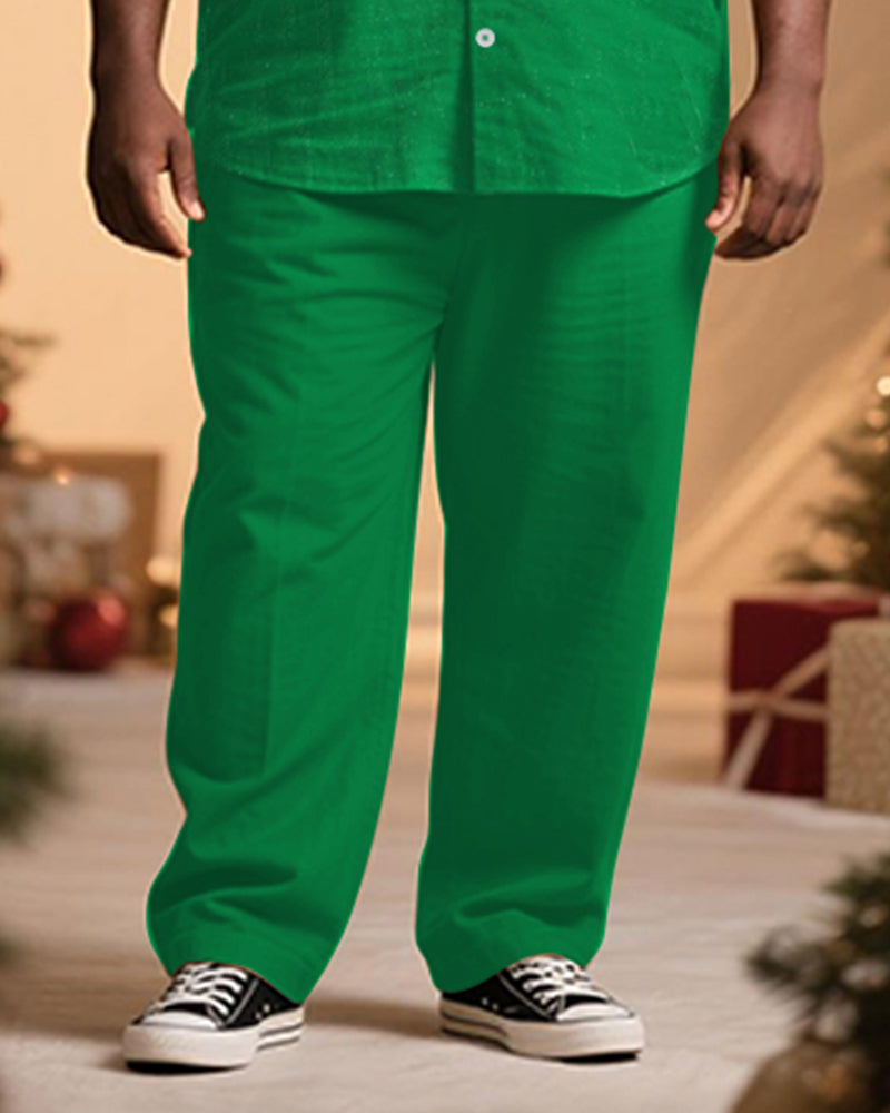 Big & Tall Men's Christmas Elf Tie Cosplay Printed Short Sleeve Shirt Trousers Suit