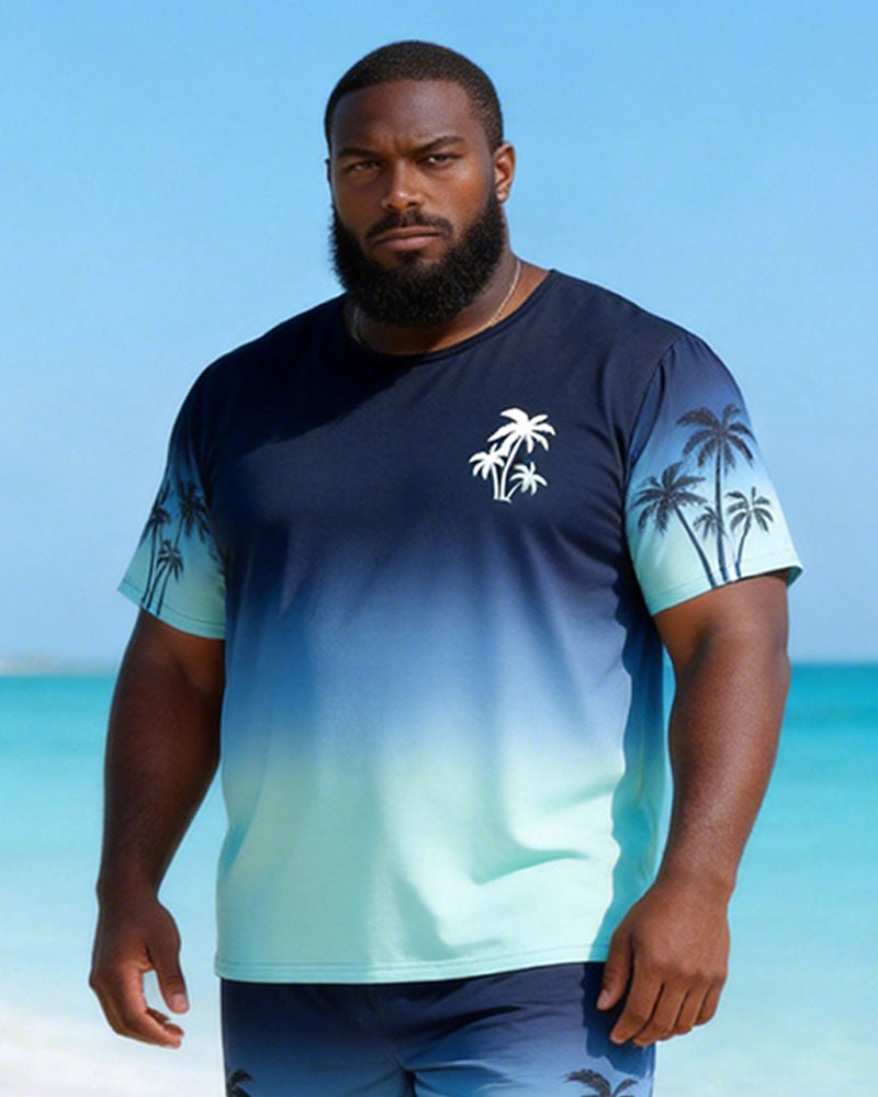 Big & Tall Men's Gradient Coconut Printed Round Neck Short Sleeve T-shirt Shorts Set