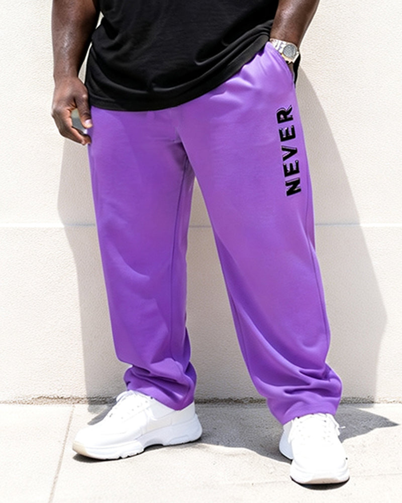 Big & Tall Men's Contrast NEVER Alphabet Print T-Shirt Pants Set