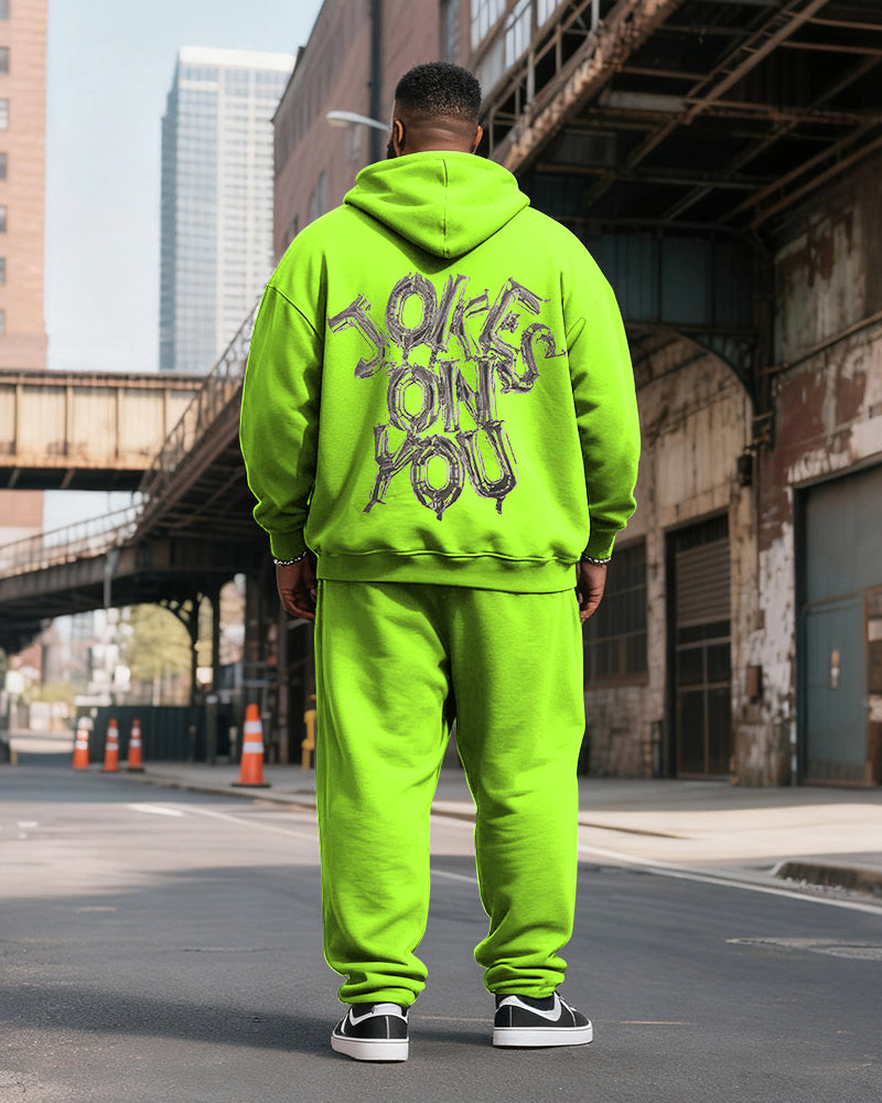 Big & Tall Men's Fluorescent Green JOKES ON YOU Alphabet Print Hoodie Set