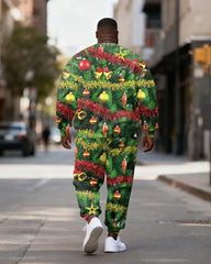 Big & Tall Men's Christmas Tree Decorative Print Crewneck Sweat Set