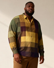 Big & Tall Men's Vintage Check Contrast Printed Long Sleeve Shirt Trousers Set