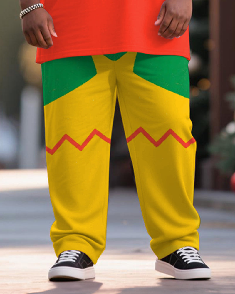 Big & Tall Men's Christmas Elf Cosplay Printed T-Shirt Trousers Suit