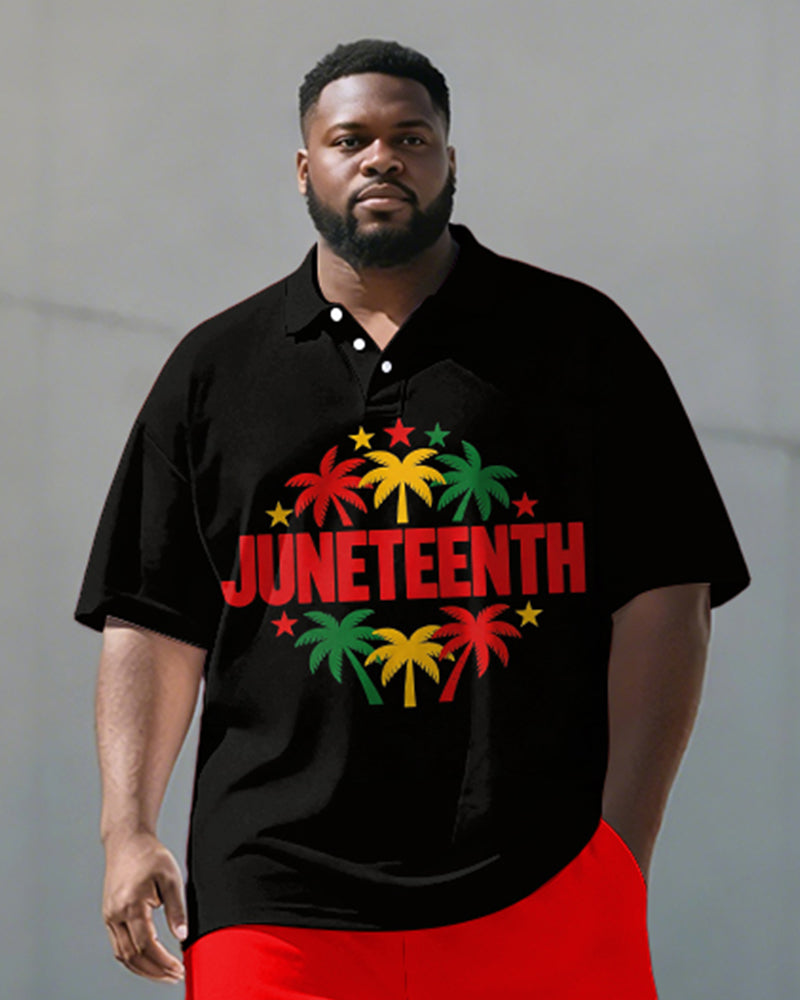 Big & Tall Men's Juneteenth Coconut Reggae Color Print POLO Short Sleeve Shorts Set