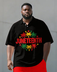 Big & Tall Men's Juneteenth Coconut Reggae Color Print POLO Short Sleeve Shorts Set