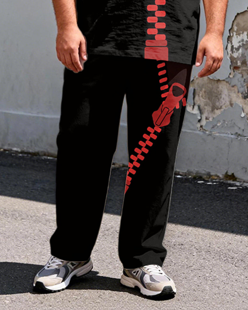 Big & Tall Men's Dark Red Chain Trendy Cool Printed T-Shirt Pants Set