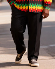 Big & Tall Men's African Diamond Print Long Sleeve Shirt Pants Set