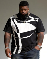 Big & Tall Men's Abstract Line Art Print Round Neck Short Sleeve Tee