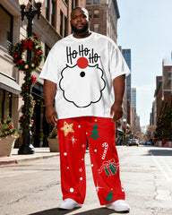 Big & Tall Men's White Santa Claus Beard "Ho Ho Ho" Printed T-Shirt Pants Set