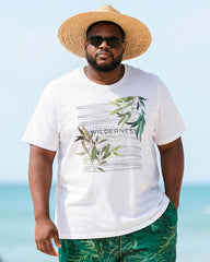 Big & Tall Men WILDERNESS Leaf Print Round Neck Short Sleeve T-Shirt Shorts Set