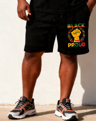 Big & Tall Men's Black And Proud Fist Print Round Neck Short Sleeve T-Shirt Shorts Set