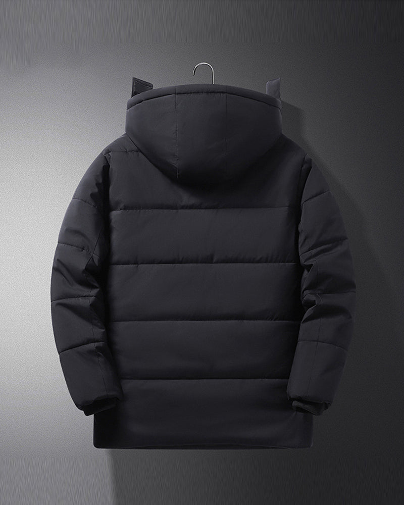 Big & Tall Men's Solid Color Padded Hooded Long Cotton-padded Jacket Coat M-8XL