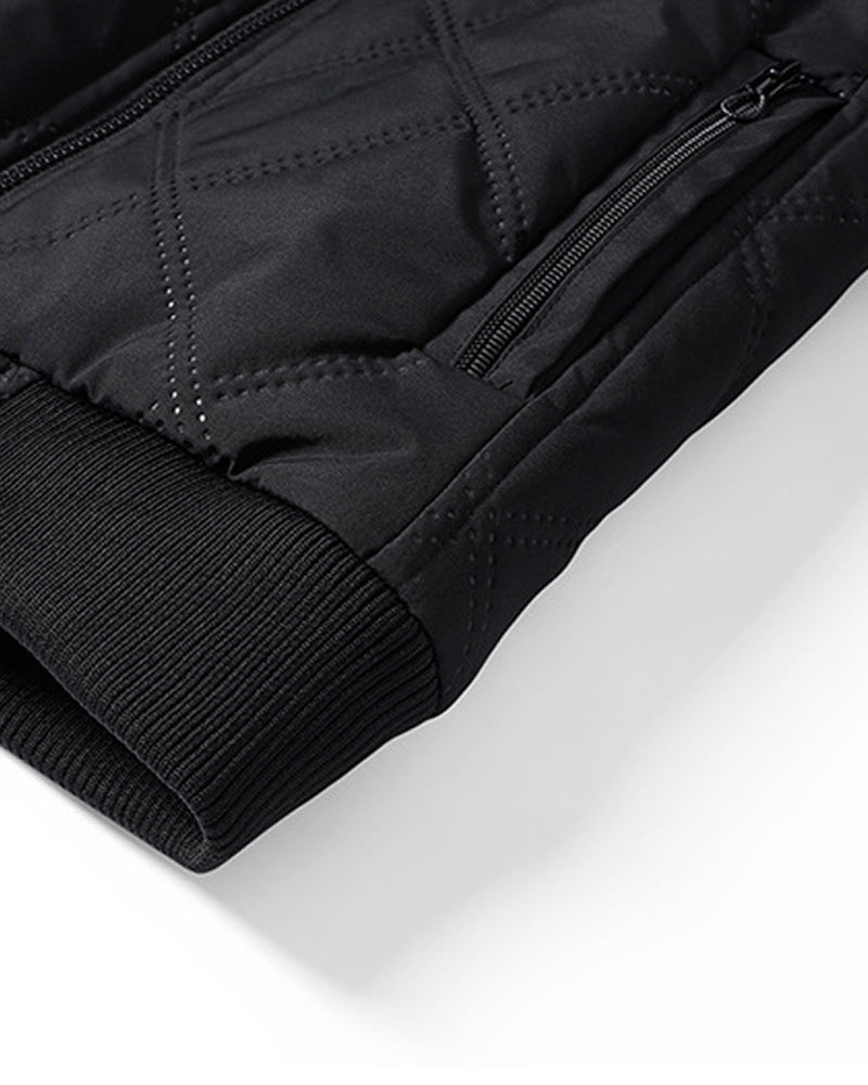 Big & Tall Men's Solid Color Vertical Neck Thickened Diamond Plaid Cotton Jacket M-5XL