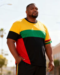Big & Tall Men's Pan-African Contrast Patchwork Printed T-Shirt Pants Set