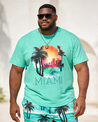 Big & Tall Men's MIAMI City Coconut Print Round Neck Short Sleeve T-Shirt Shorts Set