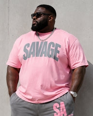 Big & Tall Men's SAVAGE Alphabet Print Round Neck Short Sleeve T-Shirt Shorts Set