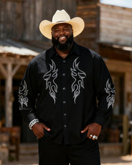 Big & Tall Men's Western Unruly Flame Totem Print Long Sleeve Shirt Pants Set