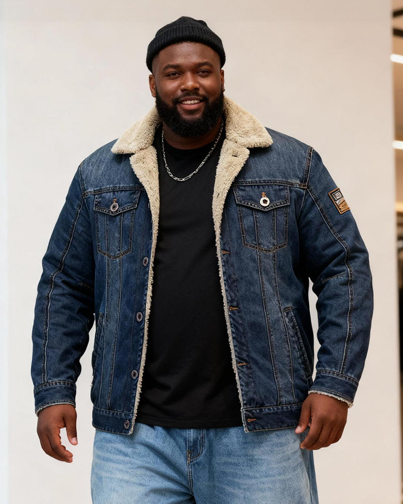 Big & Tall Men's Thickened Velvet Lapel Fur Collar Jacket Coat M-7XL