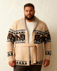 Big & Tall Men's Retro Mid-length Aztec Jacquard Cardigan Sweater Coat M-3XL
