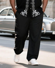 Big & Tall Men's Gothic Pattern Stitching Plinting Printed Short Sleeve Shirt And Trousers Set