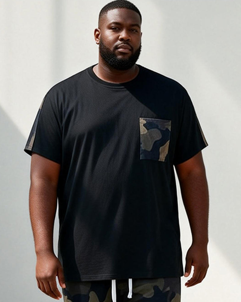 Big & Tall Men's Simple Black T Camouflage Print T-Shirt Pants Set