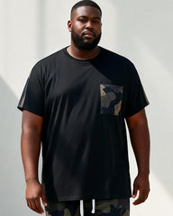 Big & Tall Men's Simple Black T Camouflage Print T-Shirt Pants Set
