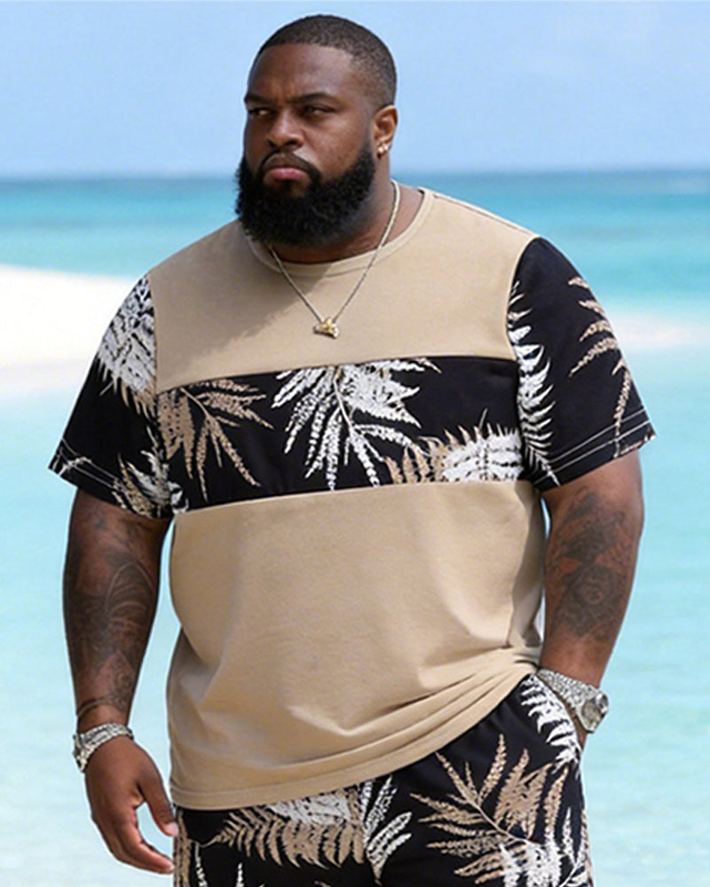 Big & Tall Men's Colorblock Fern Print Round Neck Short Sleeve T-Shirt Shorts Set