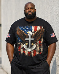 Big & Tall Men's American Flag Cross Eagle Print Crewneck Short Sleeve T-Shirt Shorts Set