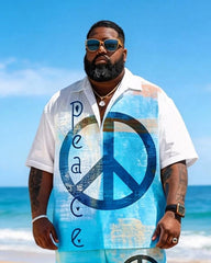 Big & Tall Men's Rainbow And Peace Symbol Print Short Sleeve Shirt Shorts Set