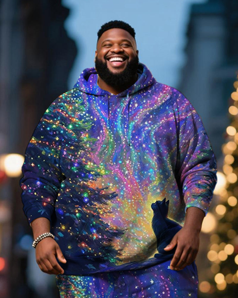 Big & Tall Men's Magic Star Black Cat Print Hoodie Set