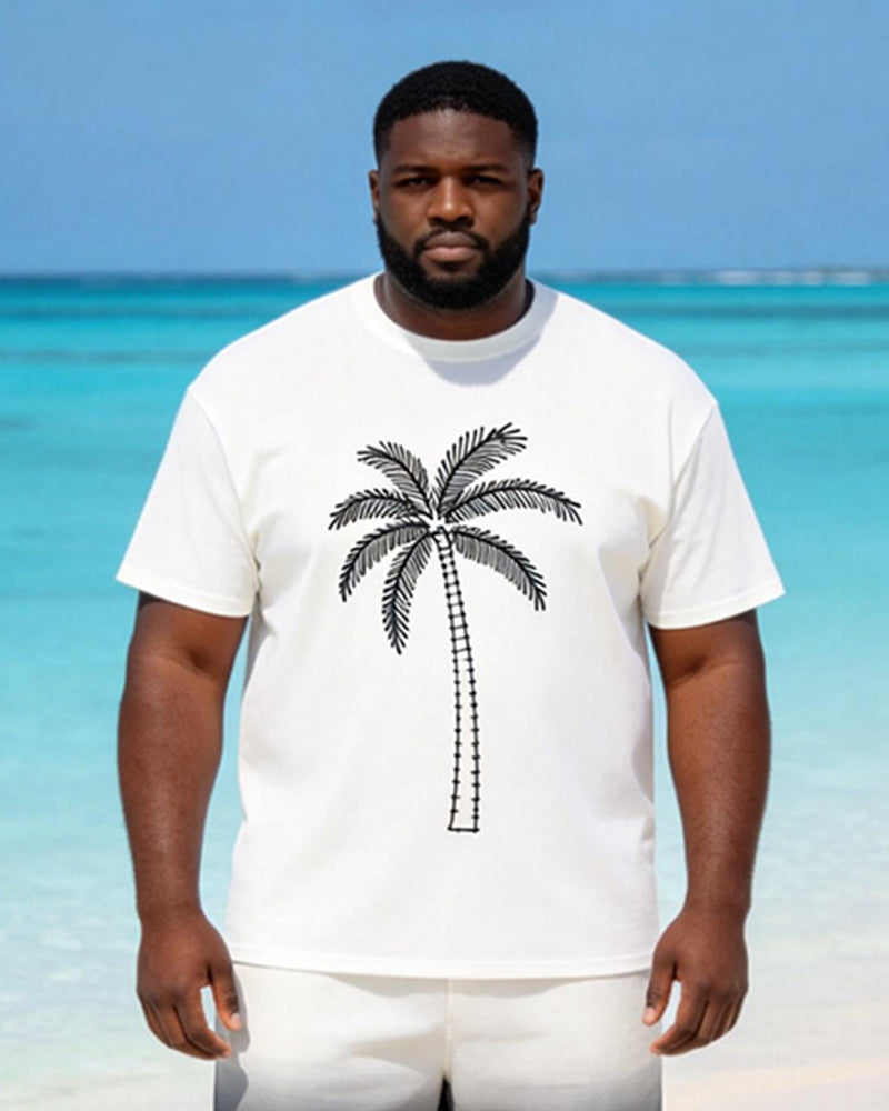 Big & Tall Men's Simple Coconut Tree Gradient Print Crewneck Short-sleeved T-shirt Shorts Set