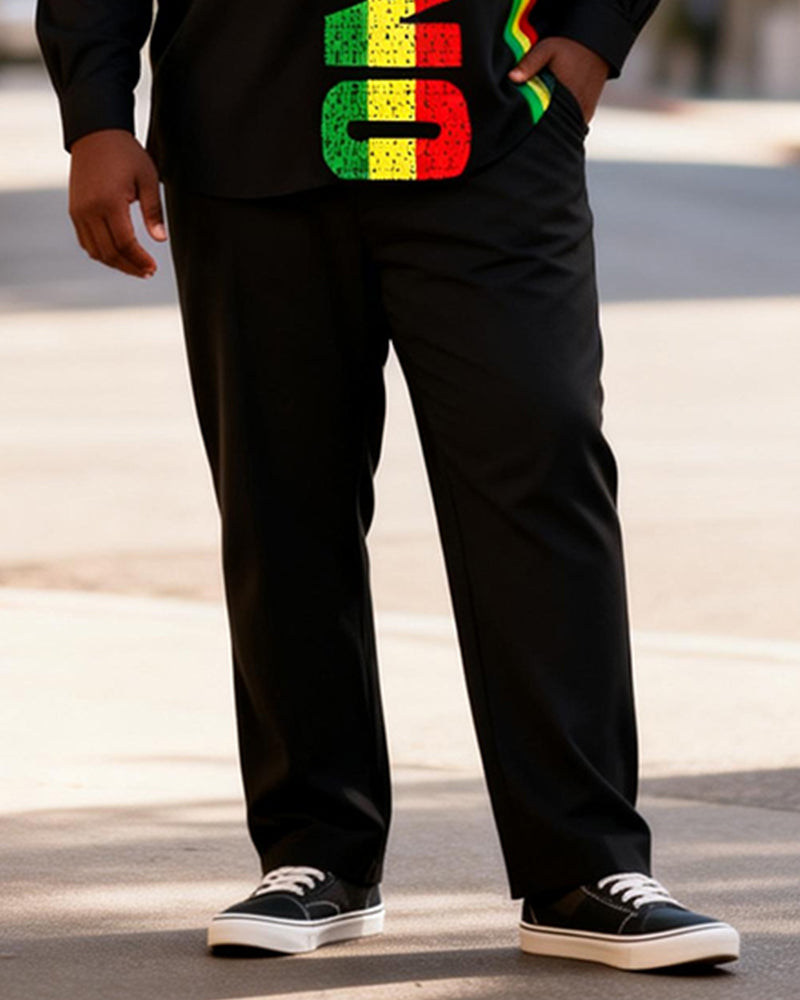 Big & Tall Men's "ONE LOVE" Reggae Striped Print Long Sleeve Shirt Pants Set